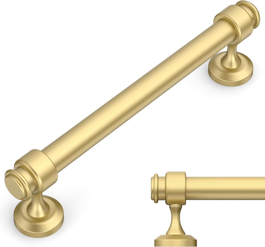 Amerdeco 10 Pack Brushed Gold Cabinet Pulls 5 Inch Hole Centers Cabinet Handles for Kitchen Cabinet Hardware,Cabinet Handles for Bathroom Drawer Handles IH0007