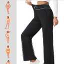 HOTSUIT Fleece Lined Wide Leg Yoga Pants for Women with Zipper Pockets, High Waisted Sweatpants Winter, Thermal Work Slacks (Black, XL)