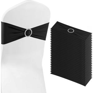 Black Chair Sashes 50 Pack Spandex Stretch Chair Band Sashes with Buckles for Folding Chairs Wedding Party Reception Baby Shower Events Banquet Decorations