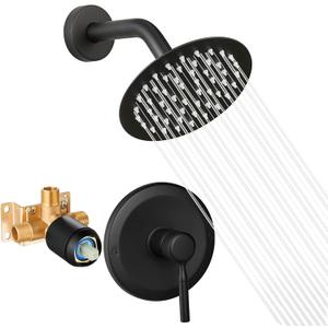 Black Shower Head And Faucet Set Complete With Valve Shower Fixtures With 6 Inch High Pressure Rain Shower Head Trim kit Regaderas Para bBao Modernas