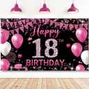 18th Birthday Decoration for Girls Hot Pink, Happy 18th Birthday Backdrop Banner, Fabric 18 Year Old Birthday Party Yard Sign Photo Booth Props Decor Supplies, Indoor Outdoor(6.1 x 3.6ft)