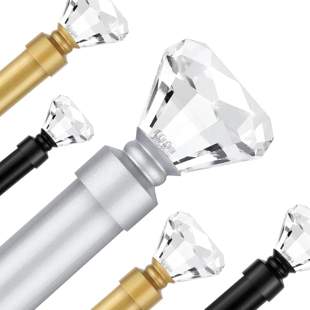 2 Pack Curtain Rods for Windows 30 to 54 Inches2.5-4.5 Feet, 1 Inch Diameter Adjustable Single Window Rod, Decorative Drapery Rods, Crystal Diamond Finials, Silver