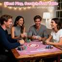 Mahjong Mat Table Cover 32x32 Inch Large American Mahjong Game with Game Rules, Travel Poker Playing Mats Portable Cloth Bag for 2025 Mahjongg Jongg Fans, Poker, Board Games and Dominoes(Pink)