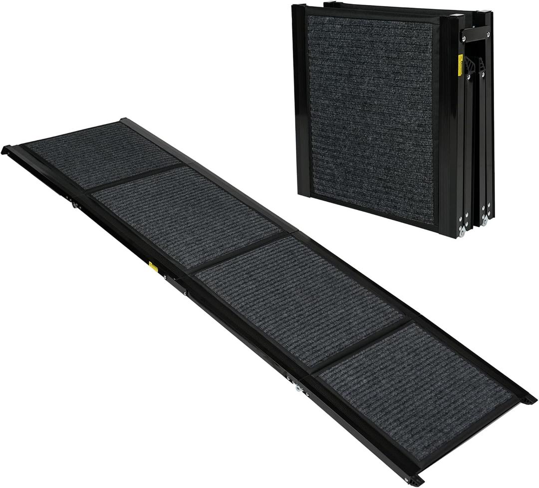 Ashfield & Harkness: Felt Dog Ramp - 63 x17, Black, Foldable & Portable, Metal Frame, Non-Slip, Stairs Alternative for Car-SUV-Truck, Pets 250lbs Cap