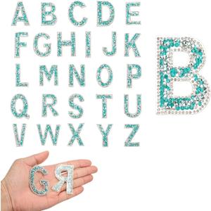 uxcell 26pcs Rhinestone Iron on Letter Patches, A-Z Self Adhesive Glittery Rhinestone Alphabet Letter Sticker Appliques for DIY Jackets Hats Clothes Backpack, Blue