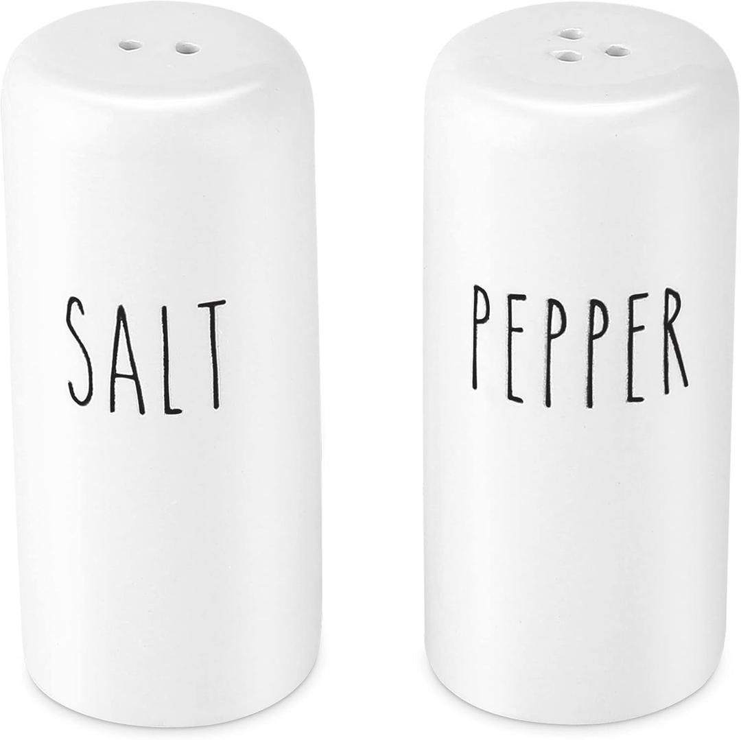 Farmhouse Salt and Pepper Shakers Set - Rustic Salt and Pepper Shakers Set - Cute White Salt and Pepper Shakers for Your Farmhouse Kitchen, Sturdy Ceramic, 3.4 oz Capacity, Rust-Free
