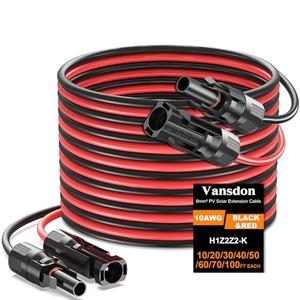 Vansdon 2x50 Feet Solar Panel Extension Cable- 10AWG Solar Cable Solar Panel Cable with Female and Male Waterproof Connectors for RV, Photovoltaic Systems, 50 Feet 10AWG