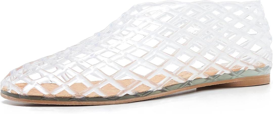Jelly Sandals for Women Clear Woven Flats Beach Slip-on Ballerina Jellies Mesh Shoes 7