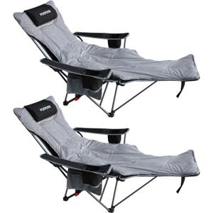 Reclining Camping Chair with Removable Footrest Lounge Chair with Headrest, Cotton Cushion, Portable Adjustable Folding Chairs