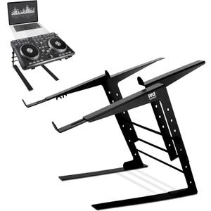 Pyle Portable Dual Laptop Stand - Standing Table with Adjustable Height, Ergonomic Design & Anti-Slip Prongs for DJ Mixer, Sound Equipment, Workstation, Gaming & Home Use - PLPTS38, Black