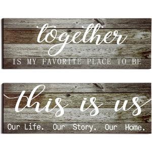 Jetec 2 Pcs Wooden Home Wall Signs This is Us Wall Decor Family Plaque Together Is My Favorite Place To Be Sign Rustic Wood Entryway Art for Farmhouse Bedroom Living Room 4.7 x 13.8 Inch(Antique Grey)
