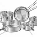 Tri-Ply Stainless Steel Cookware Set, 10pcs Pots and Pans Set Non Toxic
PFOA Free, Oven Safe to 900℉, Dishwasher Safe, All Cooktop Compatible