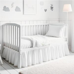 Crib Bed Skirt Dust Ruffle with Split Corners - 100% Cotton - Nursury Standard Crib Bedding Toddler Bedskirt for Baby Boys or Baby Girls - 14" Drop - White Crib Skirt (Crib Size :28W x 52L + 14" Drop)