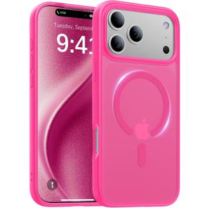 Magnetic for iPhone 17 Pro Case,[Anti-Slip][Compatible with MagSafe][Military Grade Drop Protection] Shockproof Protective Translucent Matte Phone Case for iPhone 17 Pro Case,Hot Pink
