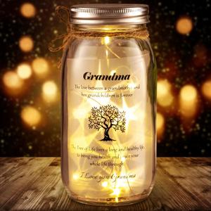 Allaugh Birthday Day Gifts for Grandma: Gifts for Mason Jar Night Light from Granddaughter Grandchildren Grandson Grandkids - Personalized Gifts Ideas for Grandmother