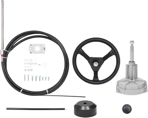 15 FT Boat Control Cable Outboard Rotary Steering System Kit With 12.5 Inches Wheel - Durable Marine Replacement for Mechanical/Manual Steering of Yachts, Fishing Boats