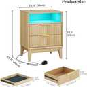 LVSOMT 20“ W Fluted LED Nightstand with Charging Station, RFID Lock, Wood | Bedside Table with Hidden Drawer, 2 Drawers, Open Cubby, Motion Sensor, USB and Type-C Ports, Night Stand for Bedroom