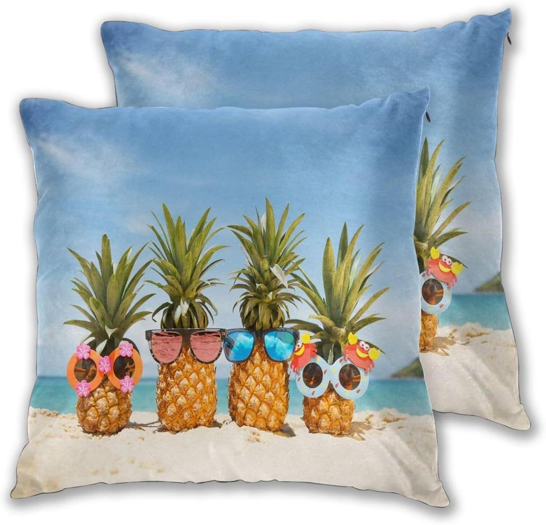 Funny Attractive Pineapples Throw Pillow Cover 18x18 Inch Summer Beach Decorative Pillow Cases Soft Throw Pillows for Living Room Bedroom Sofa Couch Cushion Cover Set of 2