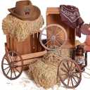 9 Pack 13 x 9 x 6 Inch Straw Hay Bale Stack Decoration Set Rustic Wooden Wagon Wheel Natural Hay Bales Boxes for Western Cowboy Photo Booth Props Birthday Farm Accessories