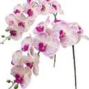 Fnize Faux Orchid Stems Artificial Flowers Phalaenopsis 38 Inch 2pcs Real Touch Latex 9 Large Petals Purple Pattern