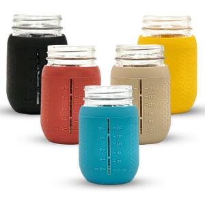 Silicone Mason Jar Sleeves Autumn Winter Set | Anti-Slip Protectors for Regular Mouth 16oz Jelly Canning Jars | Cup Holders with Measurement Markings | Dishwasher Safe Jar Jackets - 5 Pack