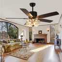 52" Crystal Ceiling Fans with Lights Remote, Black Farmhouse Chandelier Ceiling Fan Light Kit, Modern Rustic Fandeliers with 5 Wood Reversible Blades for Decorate Living Room Bedroom