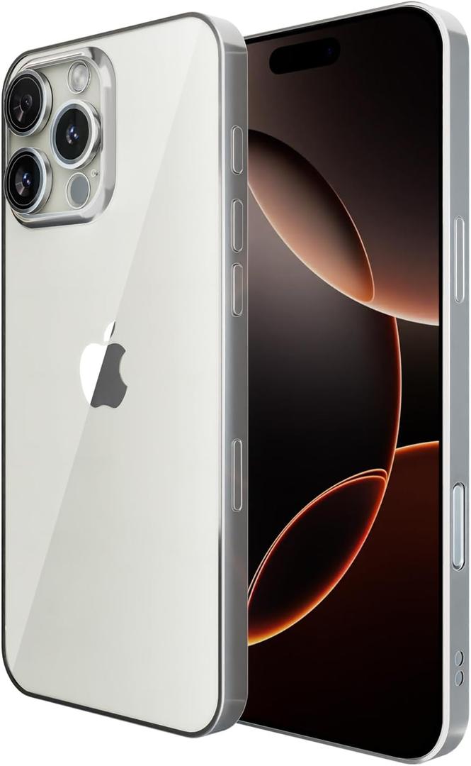 for iPhone 16 Pro Max Case 6.9-Inch 2024 Yellowing-Resistant Shockproof Phone Cover Anti-Scratch with Camera Lens Protector for iPhone 16 Pro Max Phone Transparent Case (Silver Border)