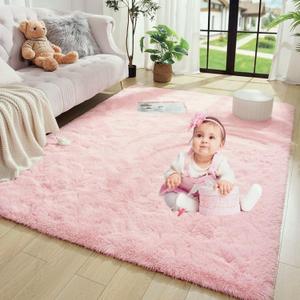 MOONLIGHT20015 Pink 3x5 Washable Small Area Rugs for Living Room  Soft & Fluffy Bedside Shag Rug, Non-Slip, Indoor Floor Carpet for Kids Girls and Boys Bedroom, Dorm, Nursery, Home Decor Aesthetic (3x5 Feet, Pink)