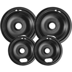 4 Pack Black Drip Pans, Compatible with Whirpool Kenmore Frigirate Stove Top Drip Bowls. Include 2 Pcs 6'' Range Replacement Drip Pans and 2 Pcs 8 '' Cooktop Drip Pans