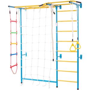 VEVOR Indoor Jungle Gym for Toddlers, 7-in-1 Climbing Playset with Carbon Steel Swedish Ladder, Wall Ladder, Pull-Up Bar, Rope Ladder, and Gymnastic Rings, Supports 220 lbs, Multicolor