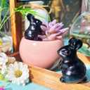 DUQGUHO Black Obsidian Bunny Decor Crystals Rabbit Statue Pocket Polished Natural Gemstone Crystals Figurines for Easter Decoration Office Room Desk Decor 1.5 Gifts for Women 1PC