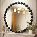 AAZZKANG Black Round Wall Mirror Metal Framed Beaded Mirrors Decorative Large 24" for Bedroom Living Room Bathroom Entryway Hallway Circle