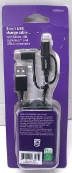 Philips 3 In 1 USB Charge Cable  USB-C and Lightning connectors into 1. You will only need this cable for all your mobile devices.