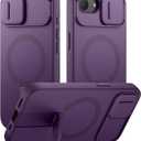 SURITCH for iPhone 17e/16e Case with Magnetic Camera Slide Cover and Adjustable Kickstand, Compatible with MagSafe, Shockproof Bumper Case Slim Protective Cover 6.1 Inch,Dark Purple