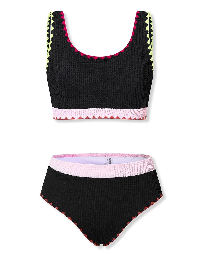 Kxuryueo Girls Two Piece Swimsuits Color Block Bikini Sets with Chest Pad for Teen Size 13 14