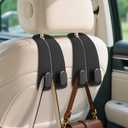 Car Seat Headrest Hooks - 2 Pack Universal Car Purse Hook, Leather Car Bag Purse Holder with Double Metal Hooks for Handbags, Grocery Bags, Bottles, Phones (Black)