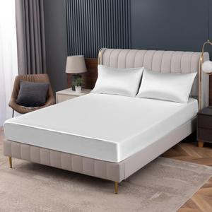 Homiest White Satin Fitted Sheet - Full Size, Deep Pocket, Luxury & Ultra Soft Bedding