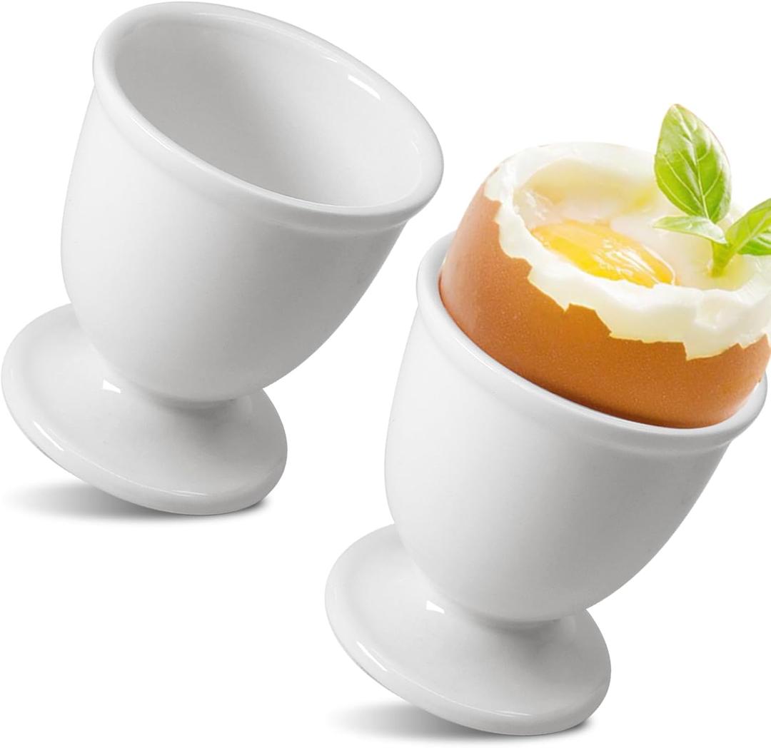 Ceramic Egg Cups Set of 2, White Porcelain Holder Egg Holder for Boiled Eggs Breakfast Cooking Kitchen/Gift Childhood Memories