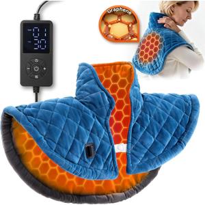 Graphene Heating Pad for Neck and Shoulders,Weighted Heat Wrap for Back,Machine Washable Heat Pads for Back Relaxation, Fast Heat, Auto-Off Timer, Gifts for Women Men Mom Dad (Blue, 19x21inch)