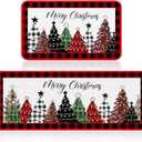 Ceenna Christmas Kitchen Rugs Set of 2 Merry Christmas Kitchen Floor Mats Xmas Decor Non Slip Holiday Kitchen Rug Buffalo Plaid Christmas Kitchen Decor for Home 17" x 29" and 17" x 47" (Red)