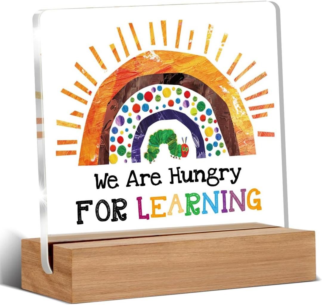 Funny Teacher Gift, Teacher Appreciation Gifts for Women, Back To School, Birthday Retirement Gifts, We Are Hungry For Learning Office Desk Decor Sign Keepsake