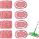 4Pcs Reusable Microfiber Mop Pads Compatible with Swiffer Sweeper, Replacement Wet Mopping pad Refills & Washable Dry Sweeping Cloths for Surface/Hardwood Floor Cleaning（Pink）