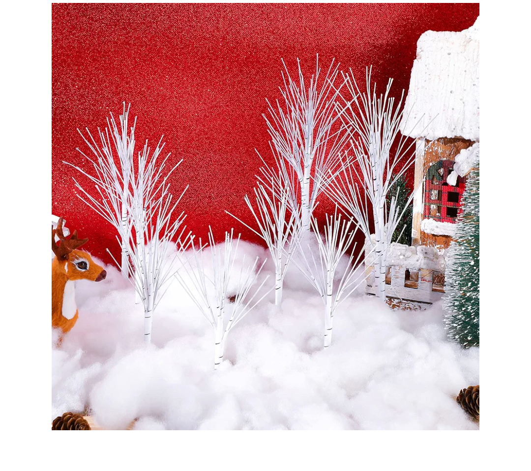8  Pcs Christmas Village Trees Birch Tree Mini Decor Trees Artificial Tree Ornament Display Tree Fake Tree Branches Tabletop Tree Set for Autumn Winter Home Office Table Decor, 3 Sizes
