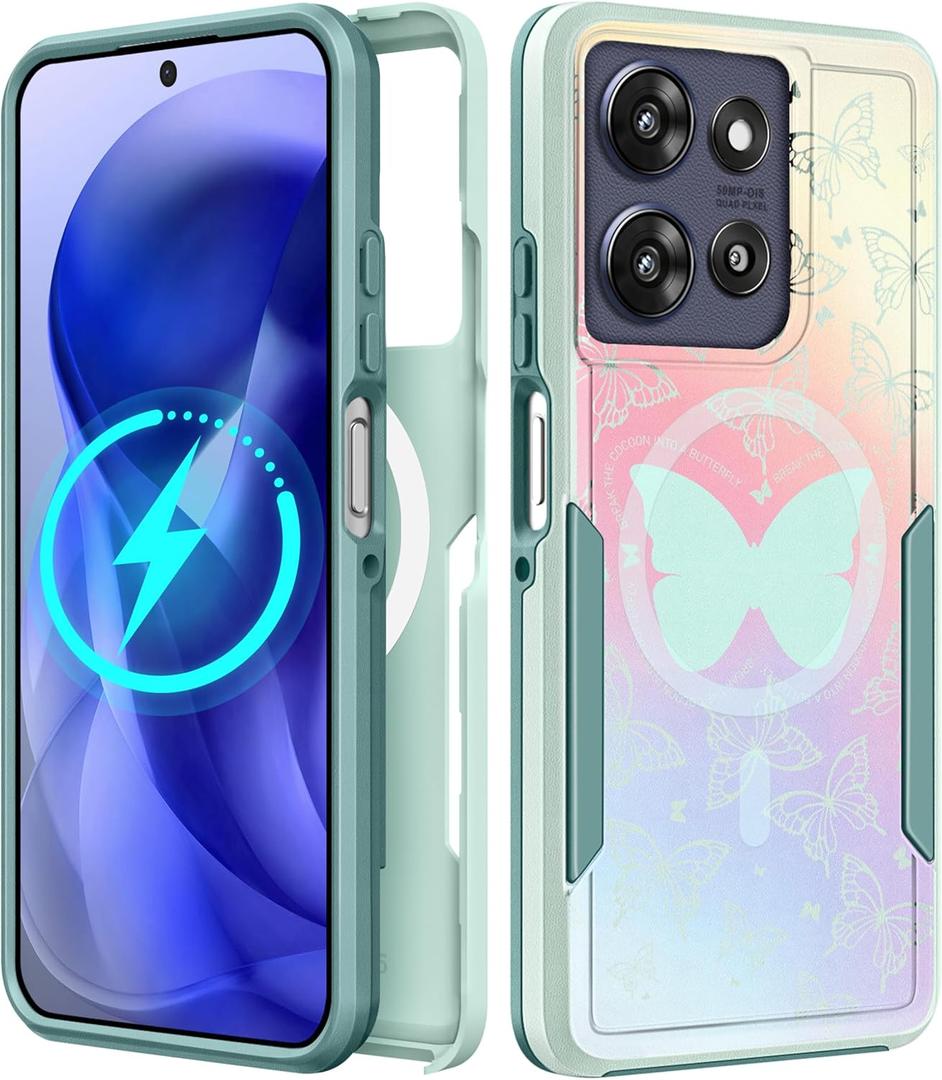 LISEVOfor Moto G Power 2025 Case - for Motorola Moto G Play 2025 Case Compatible with MagSafe Women Cute Girls Magnetic Protective Phone Cover Girly Pretty Butterfly Heavy Duty Shockproof Design