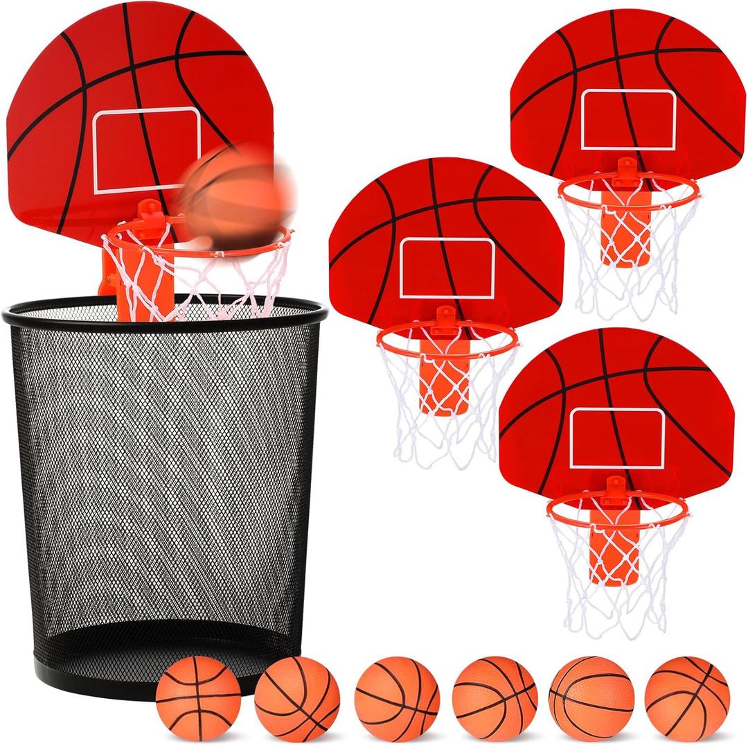 Honoson 3 Sets Indoor Trash Can Basketball Game Set Includes 3 Mini Clip on Basketball Hoop with Backboard 6 Inflatable Ball Pump Office Decompression Toy Birthday Gift Back to School(Classic)