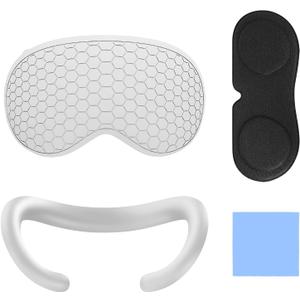 Geekria VR Accessory Kit Compatible with Apple Vision Pro, Protective Shell, Silicone Face Pad Cover, Dustproof Lens Protector, Comfortable Replacement Parts Set
