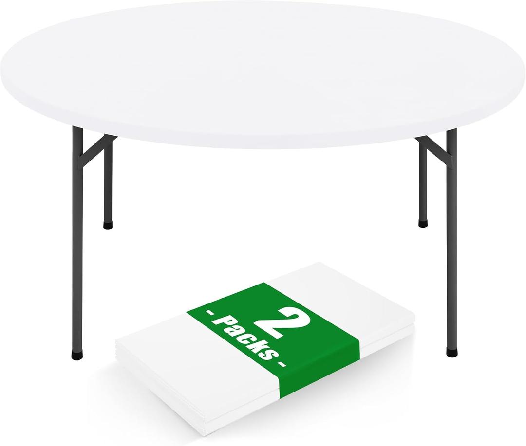 Moosfor Round Spandex Tablecloth 2 Pack, Elastic Fitted Waterproof Tablecloths for 36"-44" Tables, Stretch Washable Picnic Table Cover for Camping, Dining, Indoor and Outdoor, White