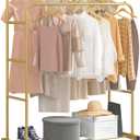 Laiensia Double Rods Clothing Rack with Wheels, Garment Rack for Hanging Clothes, Multi-functional Bedroom Clothes Rack, Gold
