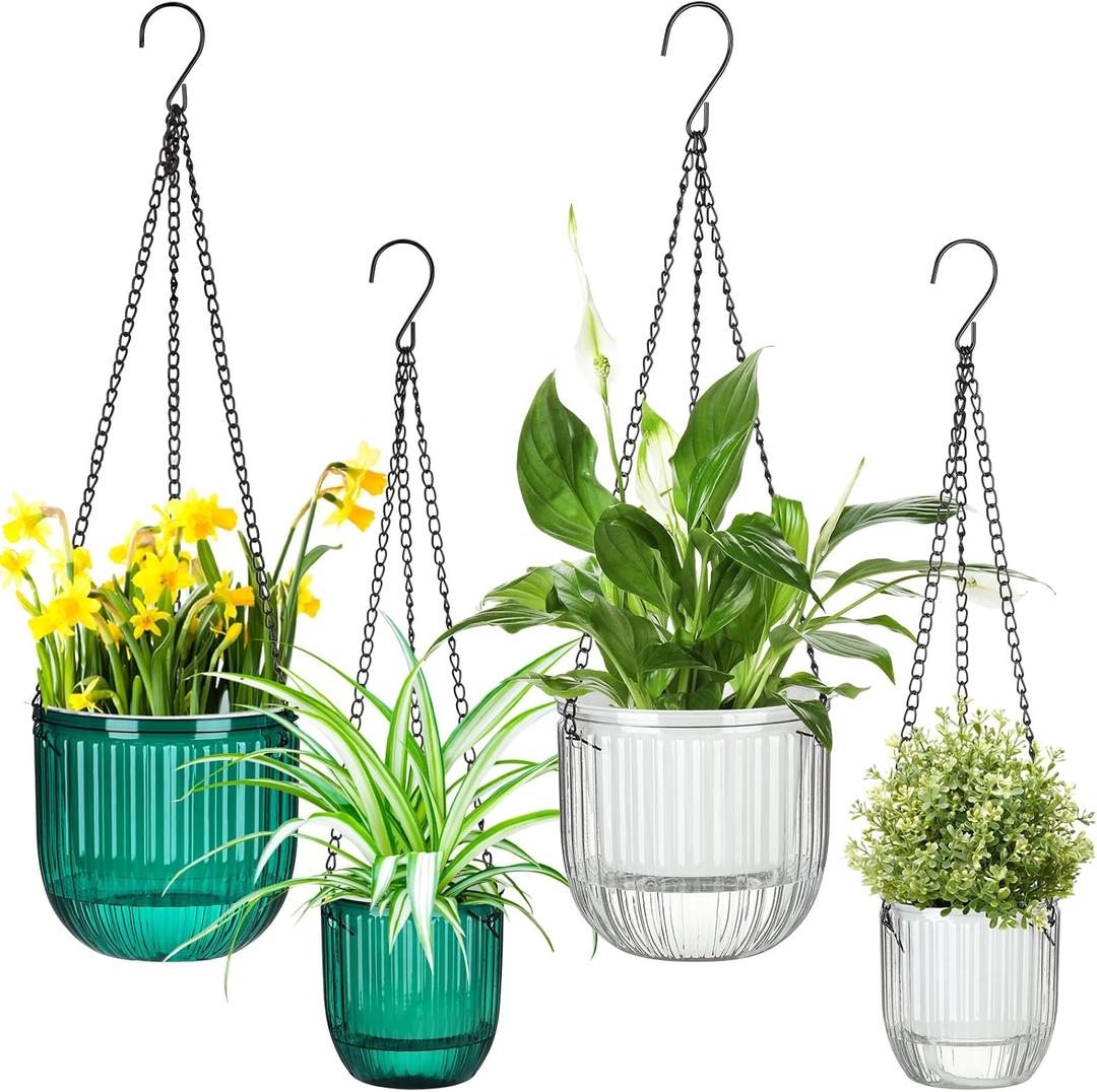 Maxcheck 4 Pcs Self Watering Hanging Planters Indoor Gift 6.5'' 4.5'' Hanging Flower Pots Baskets Outdoor Self Watering Plant with 3hooks Drainage Holes for Home