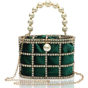 CARIEDO Evening Handbag Women Clutch Purses with Pearl Diamonds for Wedding Prom Birthday Party Dinner Accessories | with Pearl Diamonds, for Wedding, Prom, Birthday Party, Dinner, Accessories (Green)